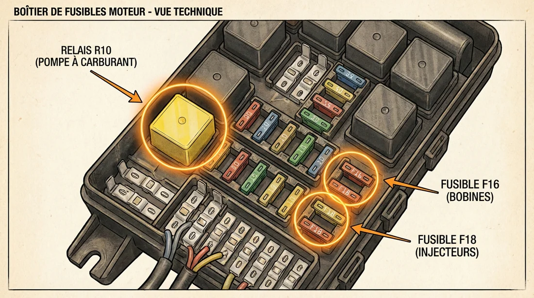 Schéma du Relais R10 et des fusibles F16 et F18 sur Boxer.