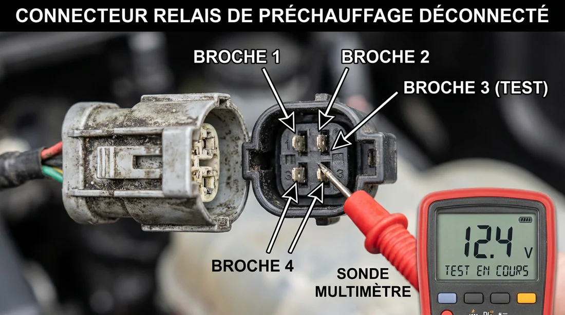 Test des pins du connecteur de relais de préchauffage Peugeot