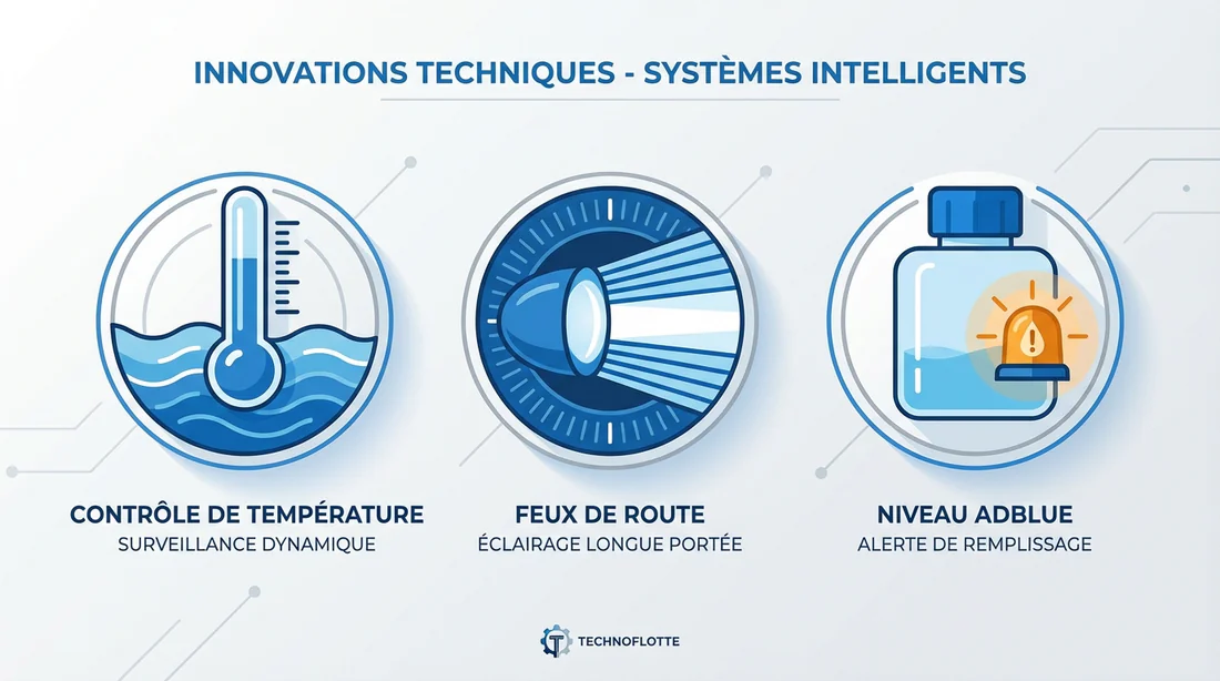 Infographie présentant les différents symboles de voyants bleus et AdBlue.