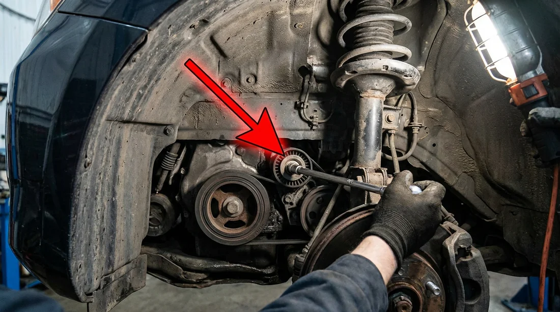 Emplacement de la clé sur le galet tendeur du Toyota RAV4