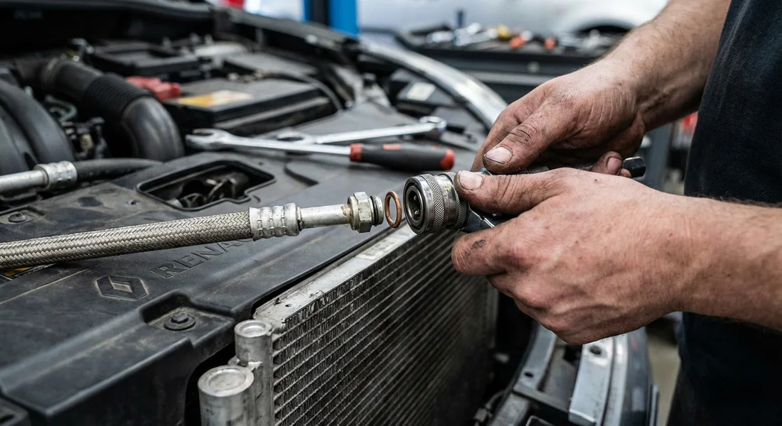 Démontage des canalisations de climatisation sur le condenseur