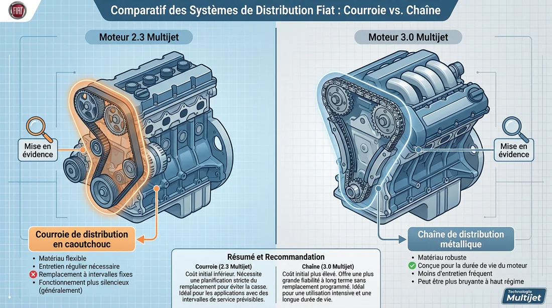 Comparaison distribution courroie vs chaîne Fiat Ducato.