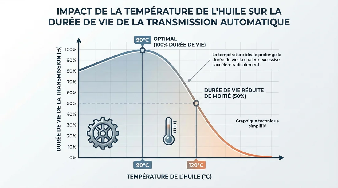 Graphique montrant l'impact de la température sur la durée de vie de la boîte BVA T4.