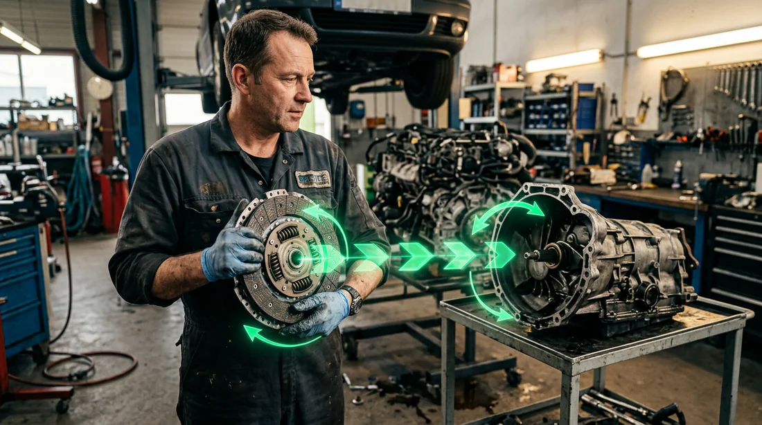 Infographie technique illustrant l'ordre de serrage en étoile du mécanisme d'embrayage à l'aide d'une clé dynamométrique.