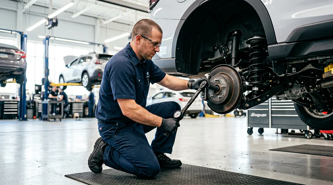 Réparation et maintenance du train arrière d'un SUV Mercedes.
