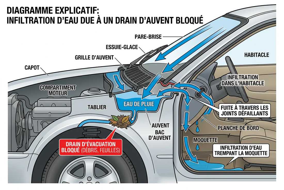 Inspection des joints de porte pour détecter une fuite d'eau dans la voiture.