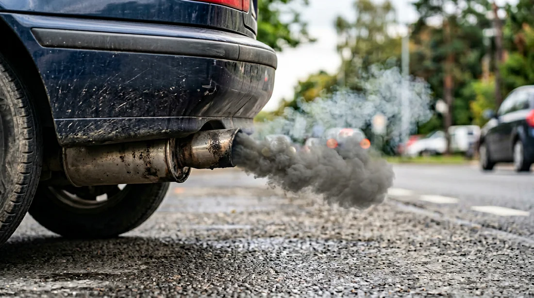 Fumée d'échappement grise indiquant un problème de filtre à particules