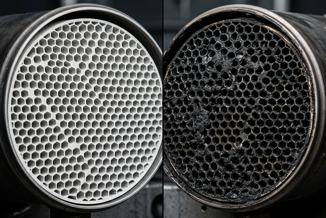 Schéma technique du fonctionnement interne d'un filtre à particules diesel