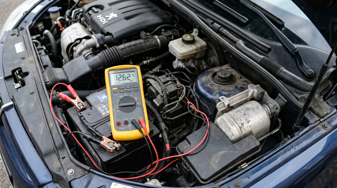 Vérification de la tension de la batterie Peugeot 307 avec un multimètre