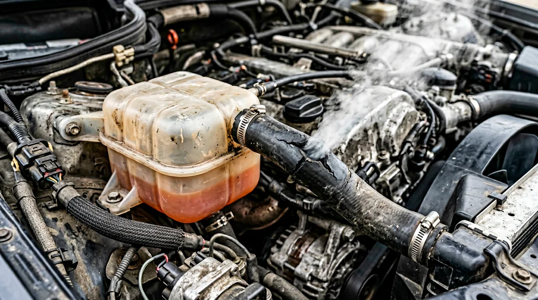 Échappement dégageant une fumée bleue indiquant une combustion d'huile.