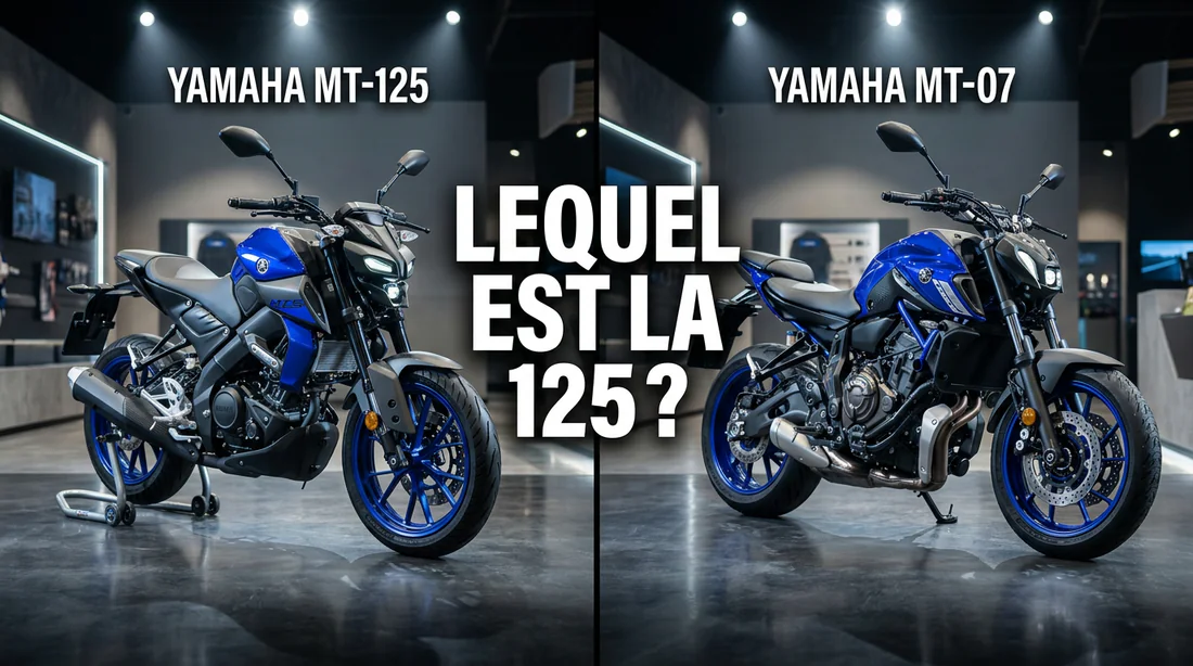 Motard sur une KTM Duke 125 au look de grosse cylindrée en ville.