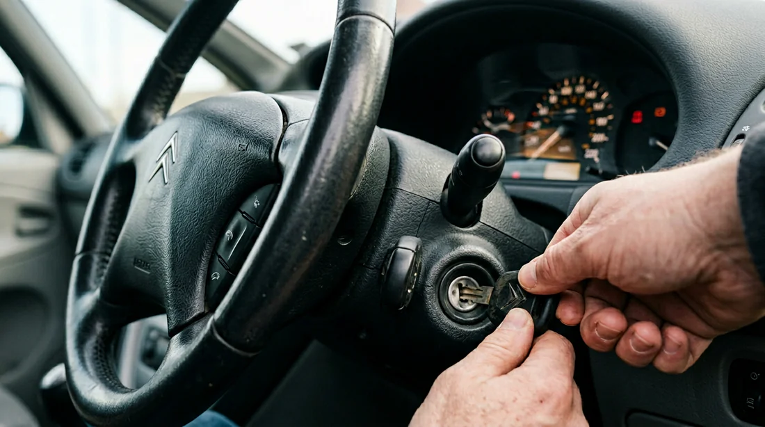 Action d'insérer la clé dans le contact pour réinitialiser l'antivol