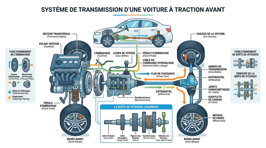 Schéma technique du fonctionnement d'une boîte de vitesse automatique