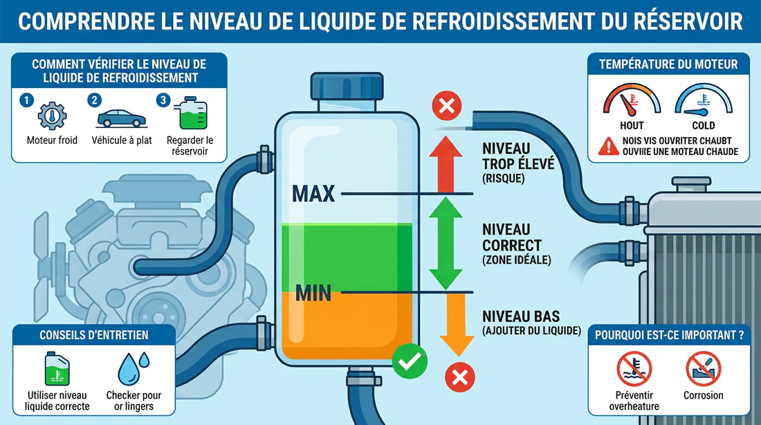 Infographie expliquant le niveau correct du liquide de refroidissement