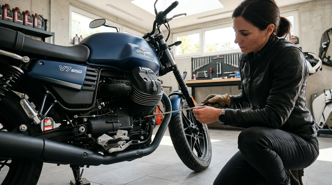 Entretien courant du niveau d'huile sur une Moto Guzzi V7 850