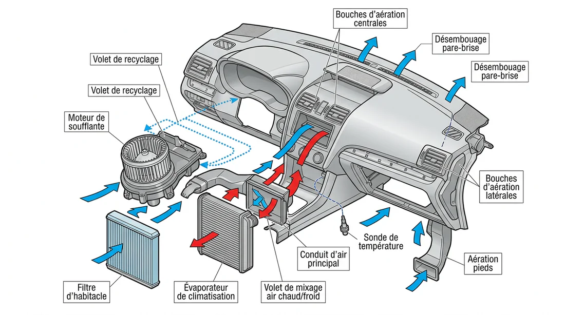 Schéma technique du système de ventilation Peugeot