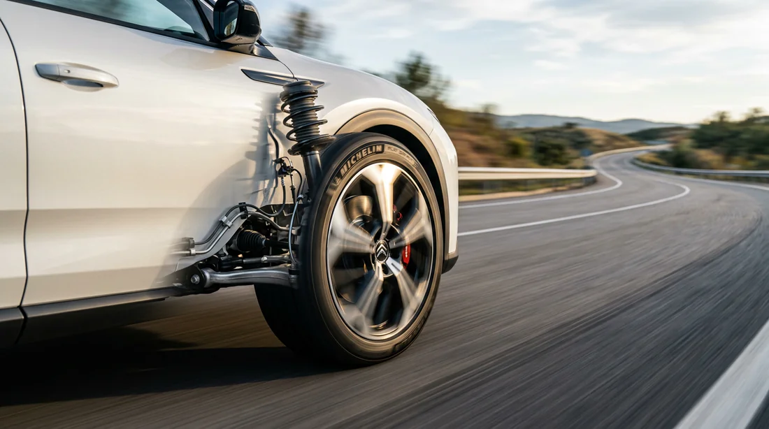 Suspension de voiture Citroën en mouvement sur la route