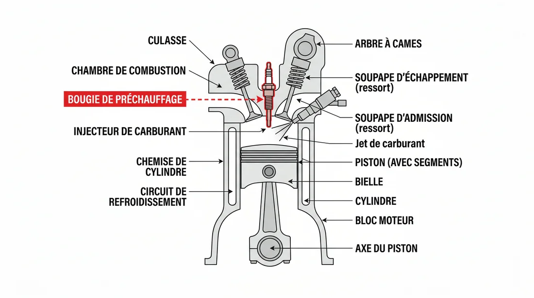 Schéma technique bougie de préchauffage moteur diesel