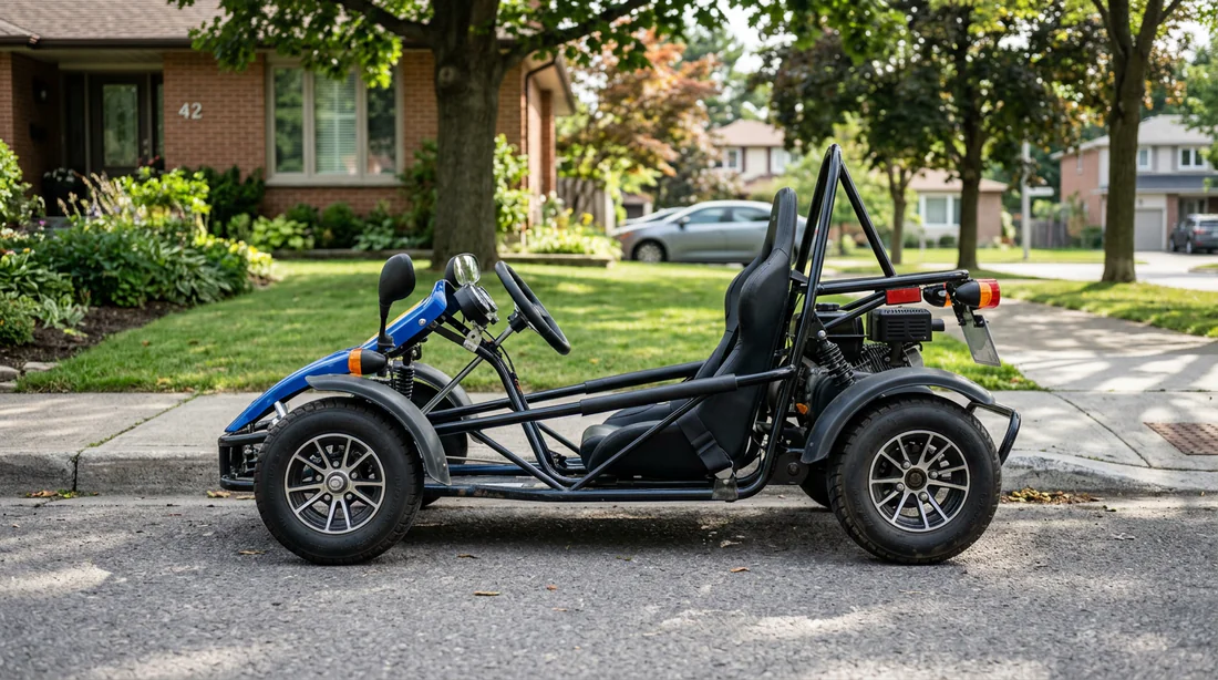 Comparaison visuelle entre un karting de compétition et un karting homologué pour la route.