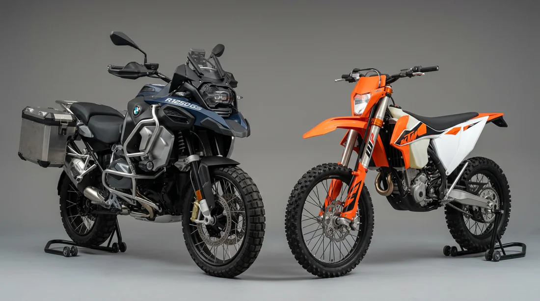 Comparaison entre un gros trail et une moto légère pour le off-road.