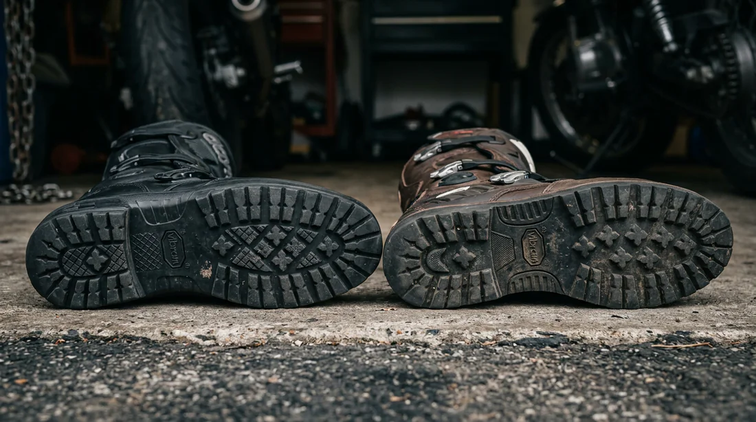 Bottes de moto à semelles compensées pour gagner en hauteur
