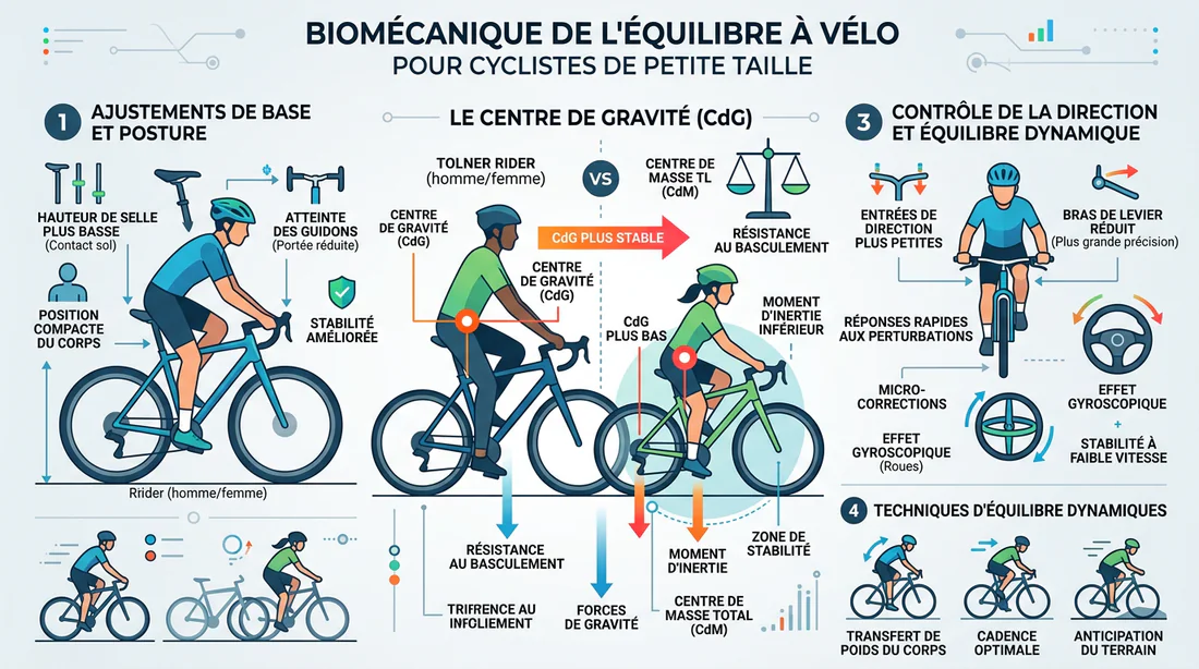 Schéma explicatif de la répartition du poids sur une moto pour les petits gabarits