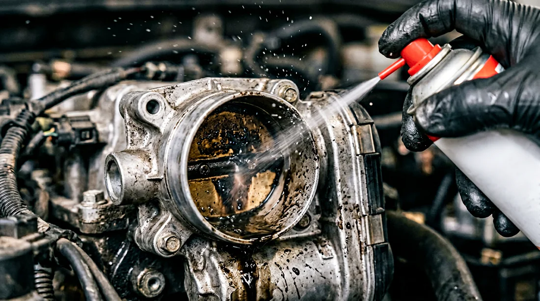 Application du spray nettoyant sur la valve du boîtier papillon.