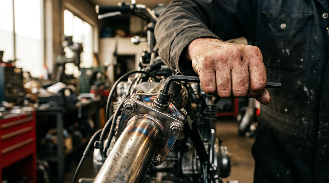 Démontage d'un pot d'échappement de moto