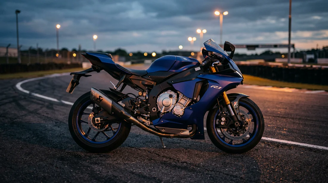 Moto de sport avec échappement haute performance