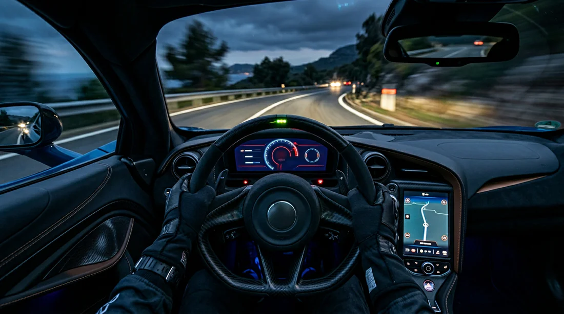 Vue du poste de pilotage d'une voiture de sport moderne