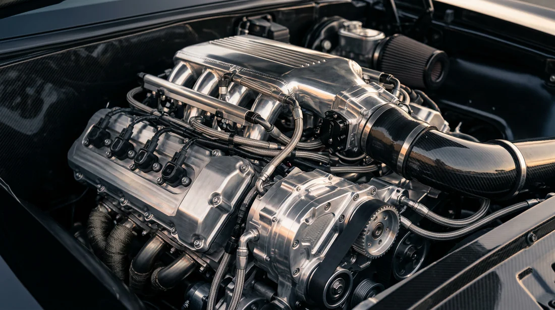 Vue rapprochée d'un moteur de voiture de sport performant