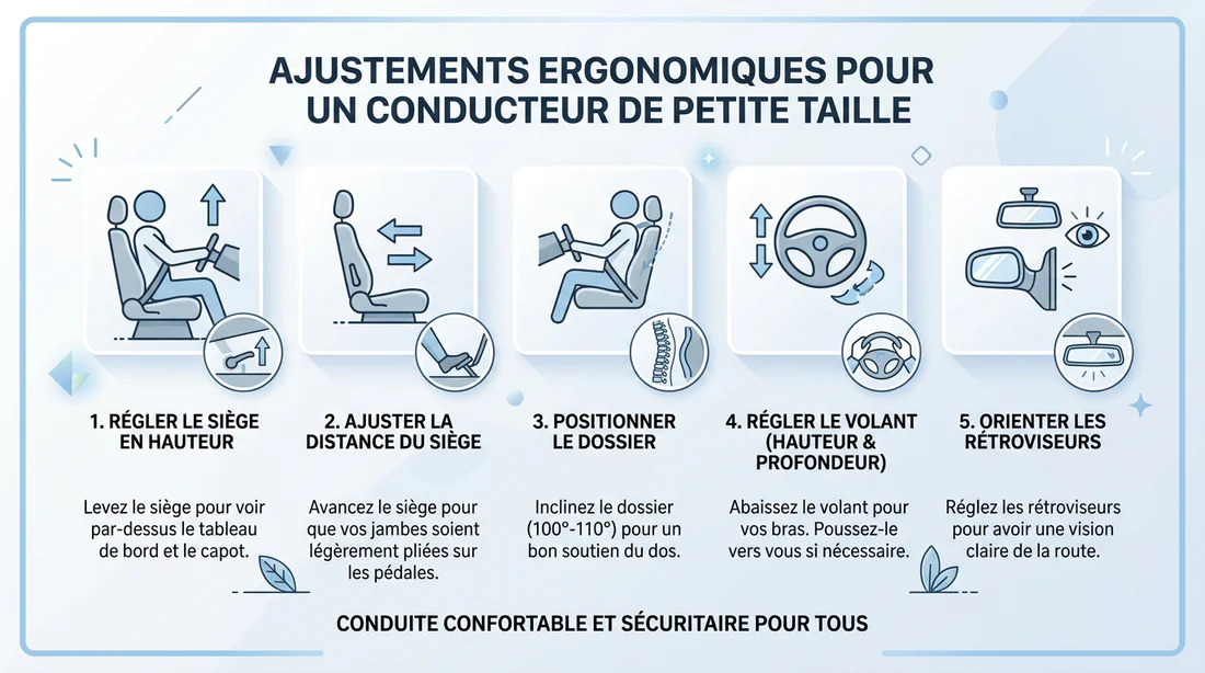 Infographie des réglages ergonomiques de conduite pour petite taille