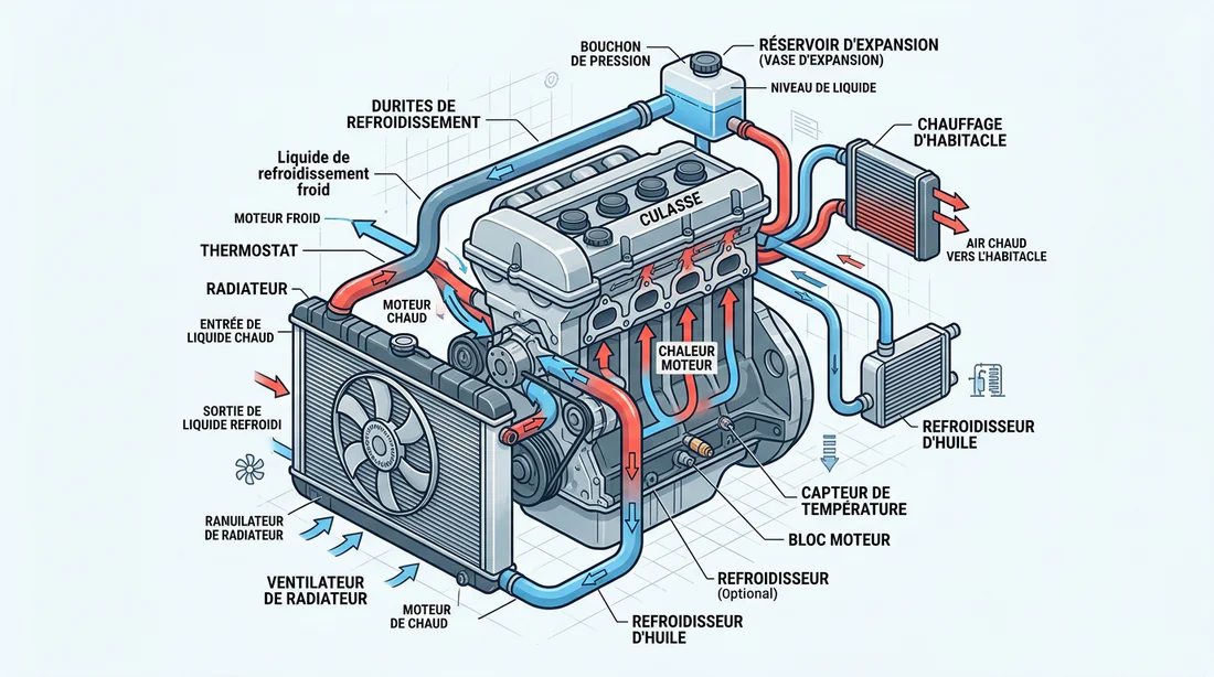 Schéma technique du circuit de refroidissement moteur