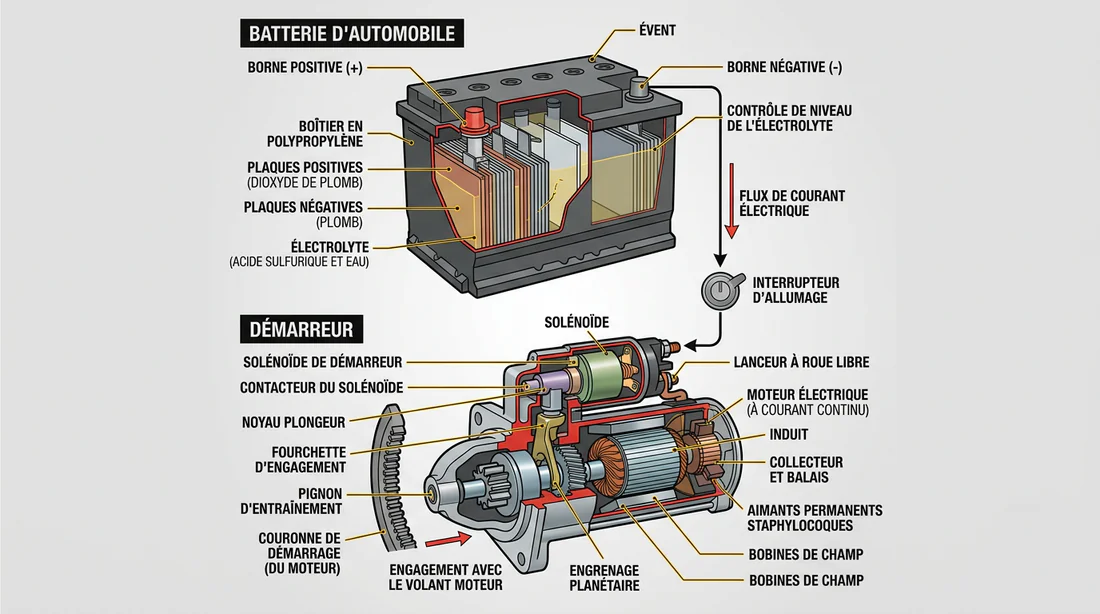 Schéma technique batterie et démarreur