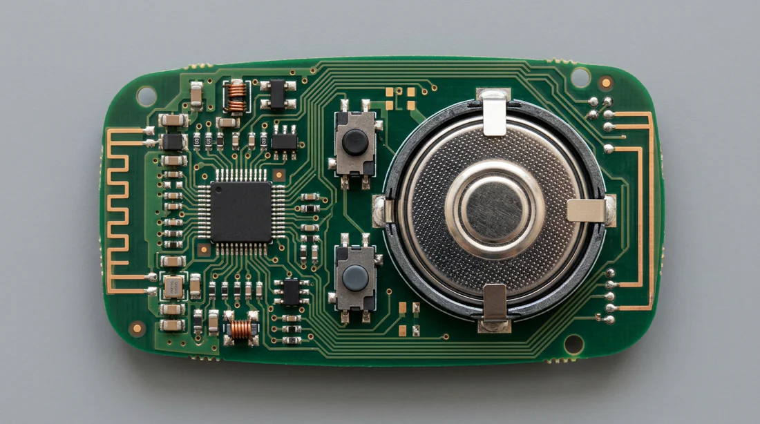Circuit électronique de la clé Dacia avec emplacement pile CR2032
