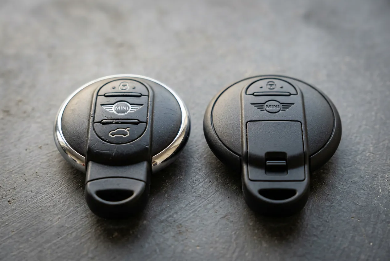 Comparaison entre une clé Mini Cooper R56 standard et le modèle Accès Confort.