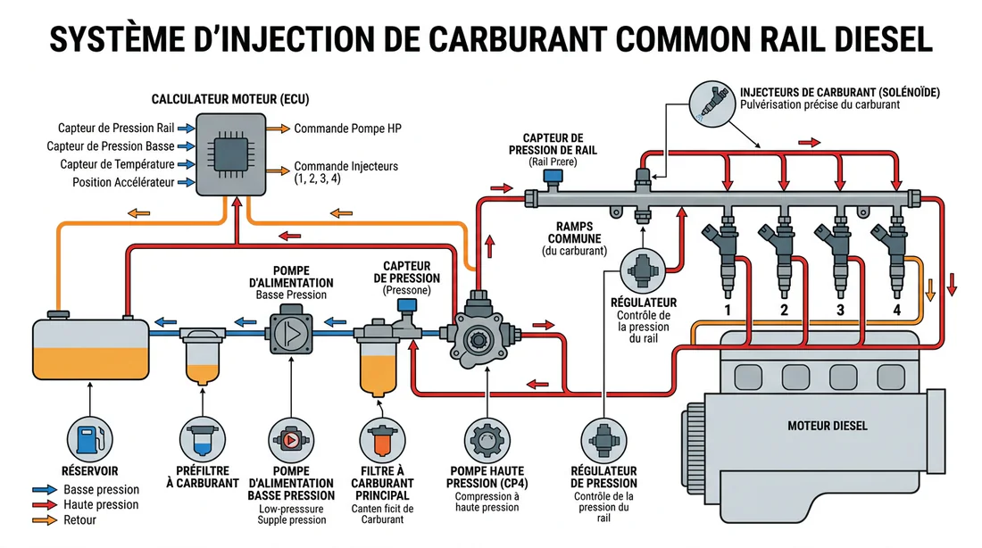 Schéma technique du système d'injection diesel Renault