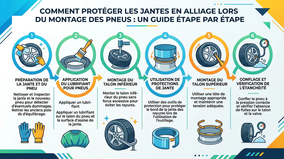 Schéma explicatif des étapes pour protéger les jantes en aluminium au montage