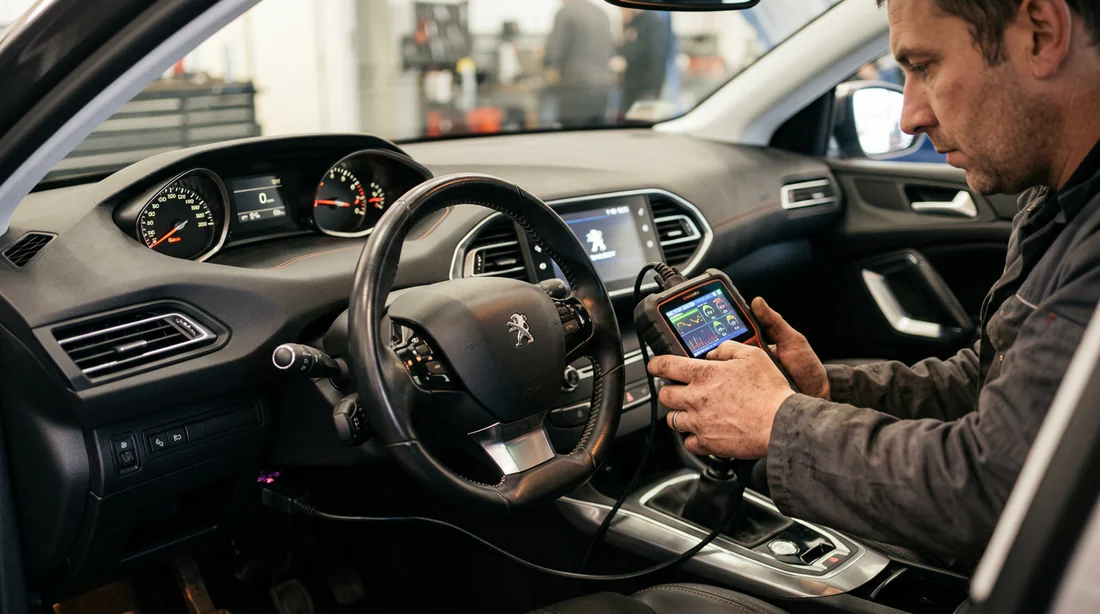 Diagnostic électronique du boîtier SOS dans une voiture Peugeot