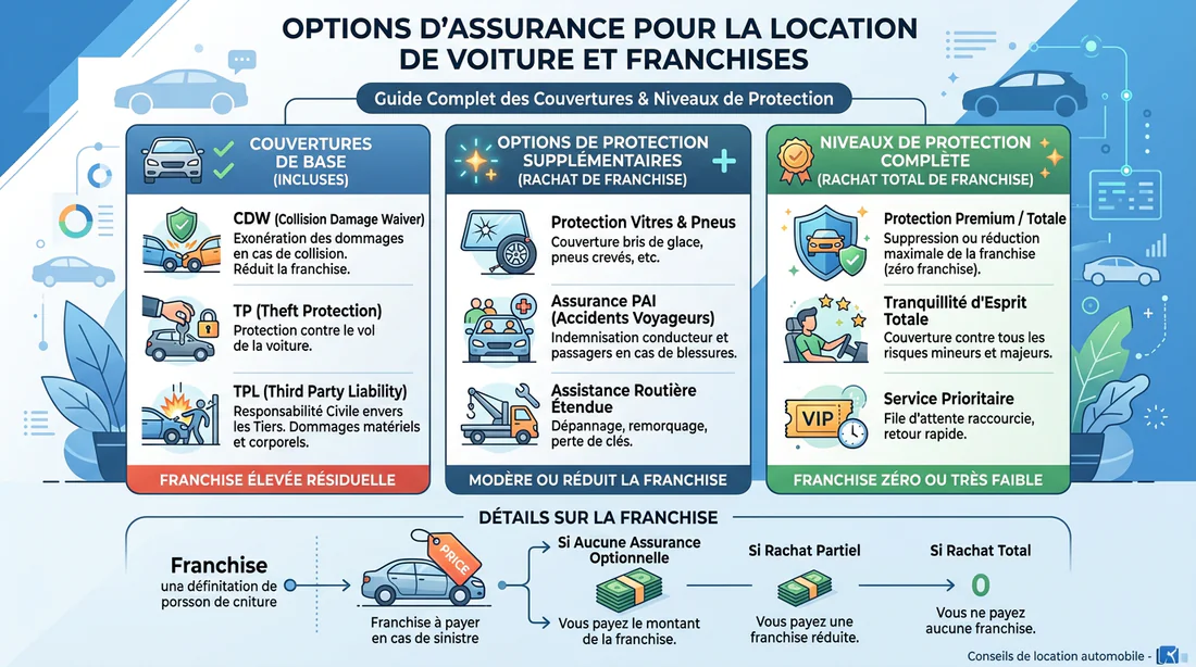 Infographie explicative des garanties et assurances pour la location auto