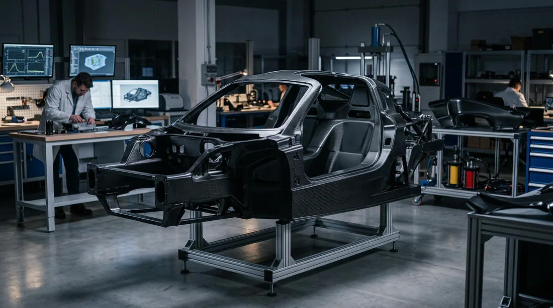 Vue rapprochée d'une structure monocoque en fibre de carbone