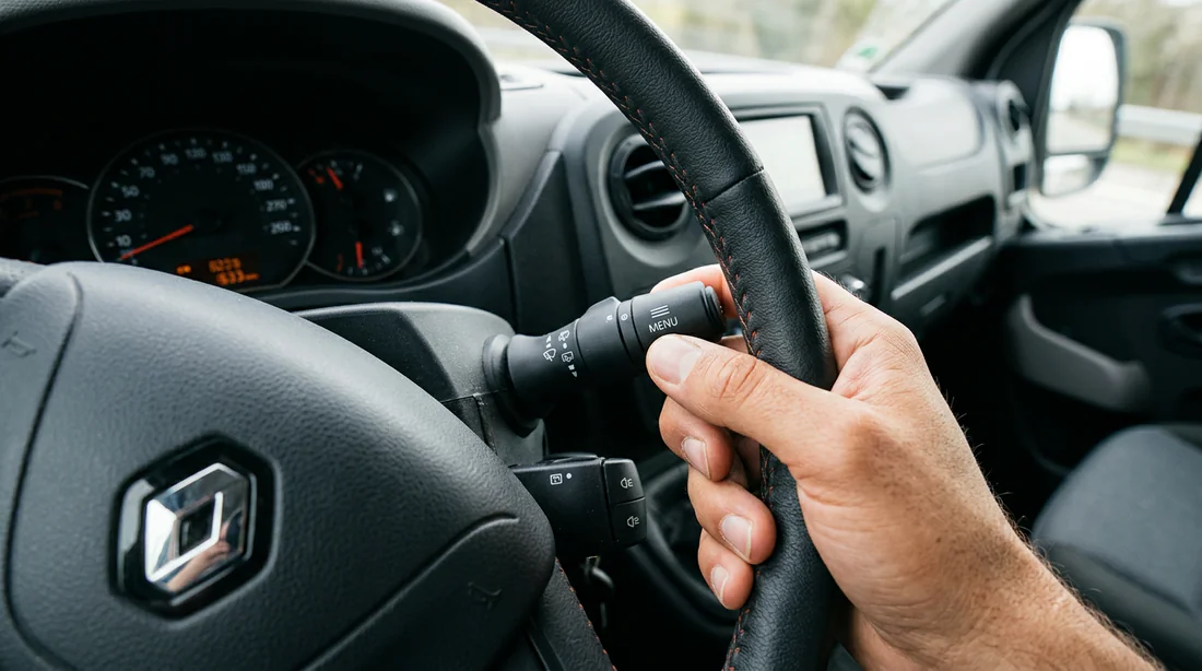 Pression sur le bouton de commande du volant pour naviguer dans le menu