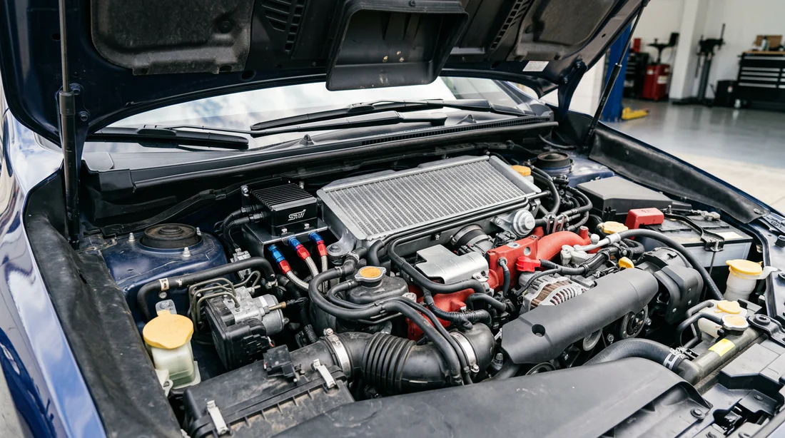 Boîtier de conversion bioéthanol E85 installé sous le capot d une voiture.
