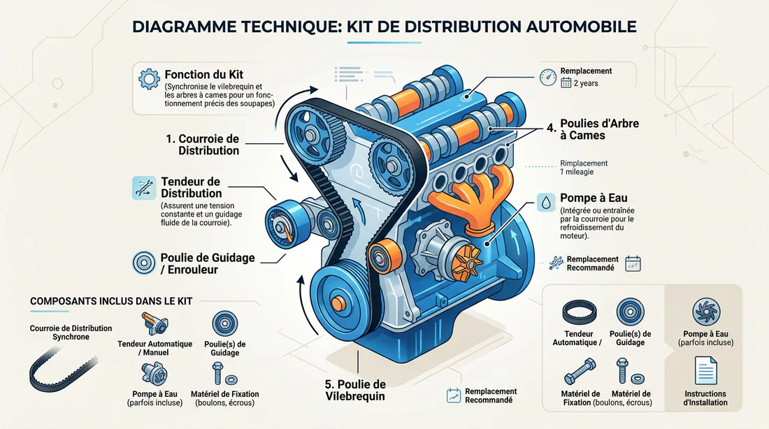 Schéma infographique des éléments d'un kit de distribution complet