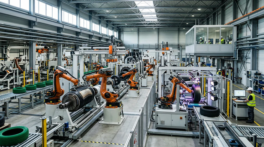 Chaîne de production moderne dans une usine de pneumatiques