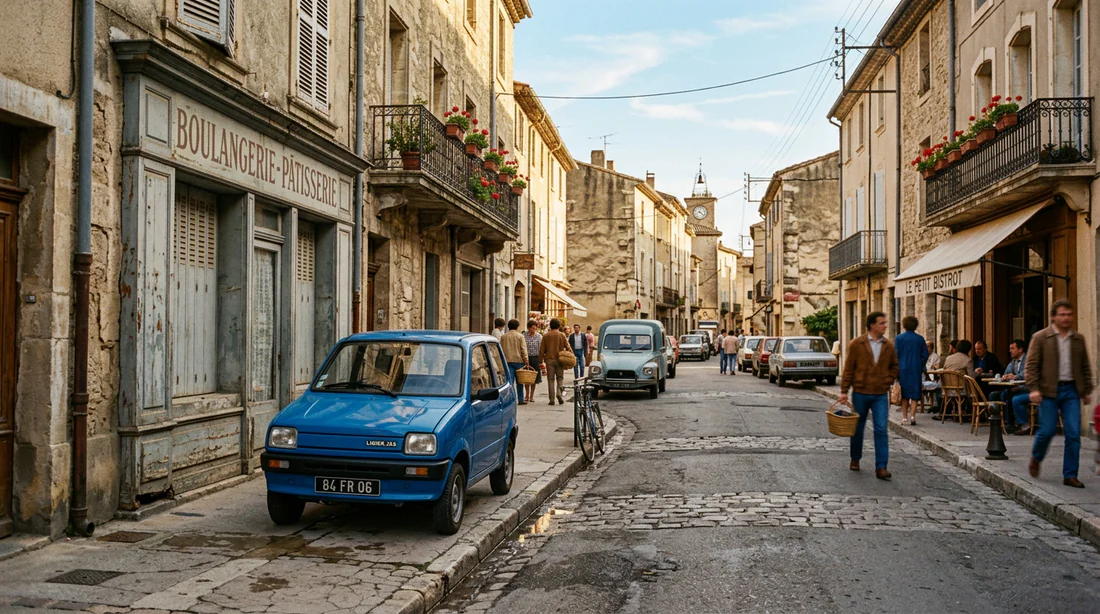 Ancienne voiture sans permis Ligier JS4 garée dans une rue des années 80