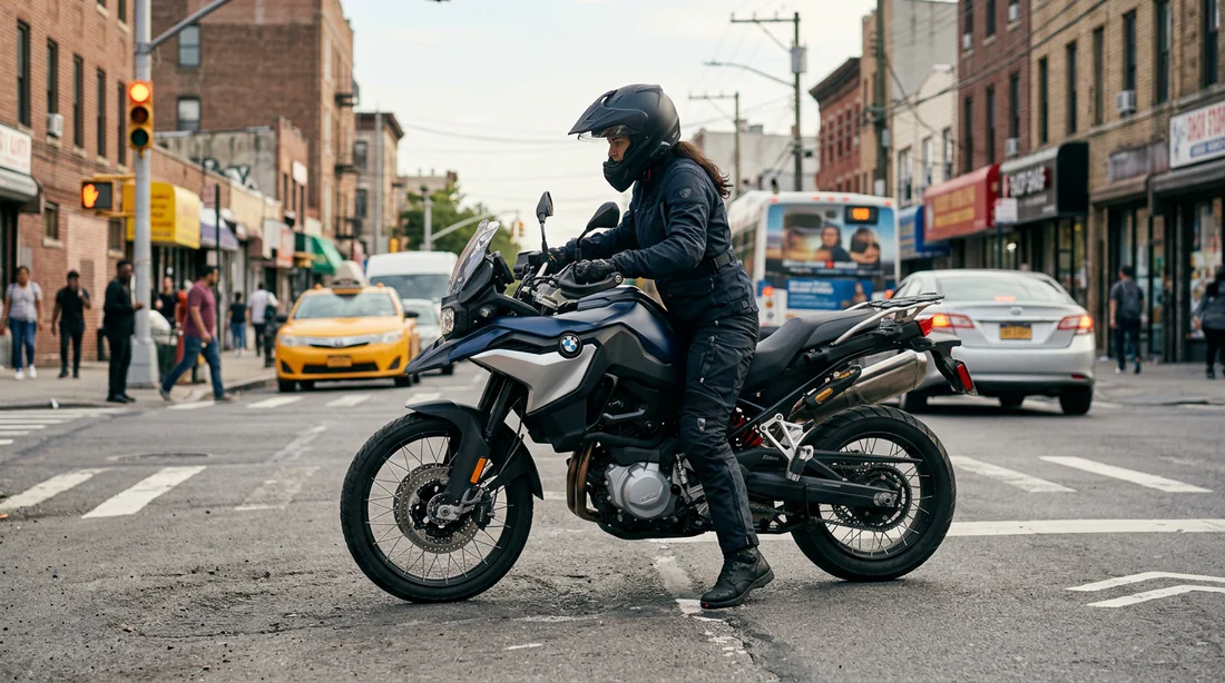 Pilote de moto ayant du mal à toucher le sol du bout des pieds