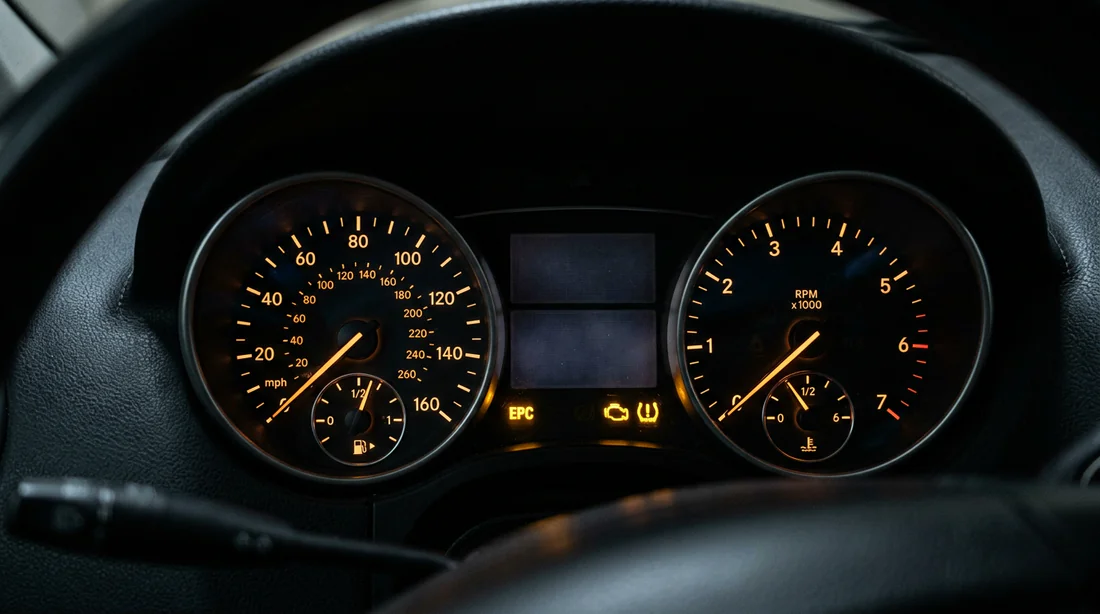Voyant EPC allumé sur le compteur du tableau de bord d'un Mercedes ML.