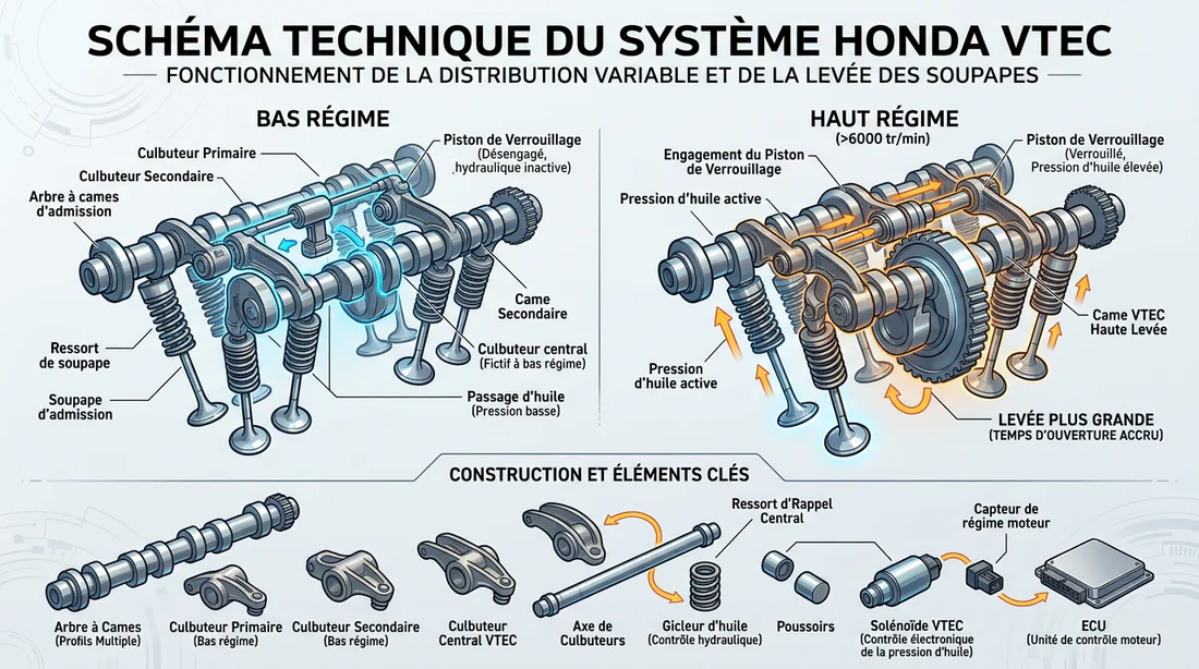 Schéma technique du fonctionnement du système moteur Honda VTEC