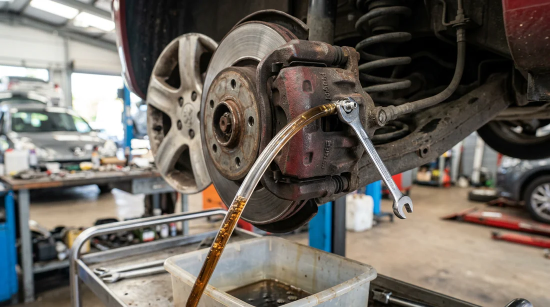 Purge du liquide de frein au niveau de l'étrier sur une Peugeot 307